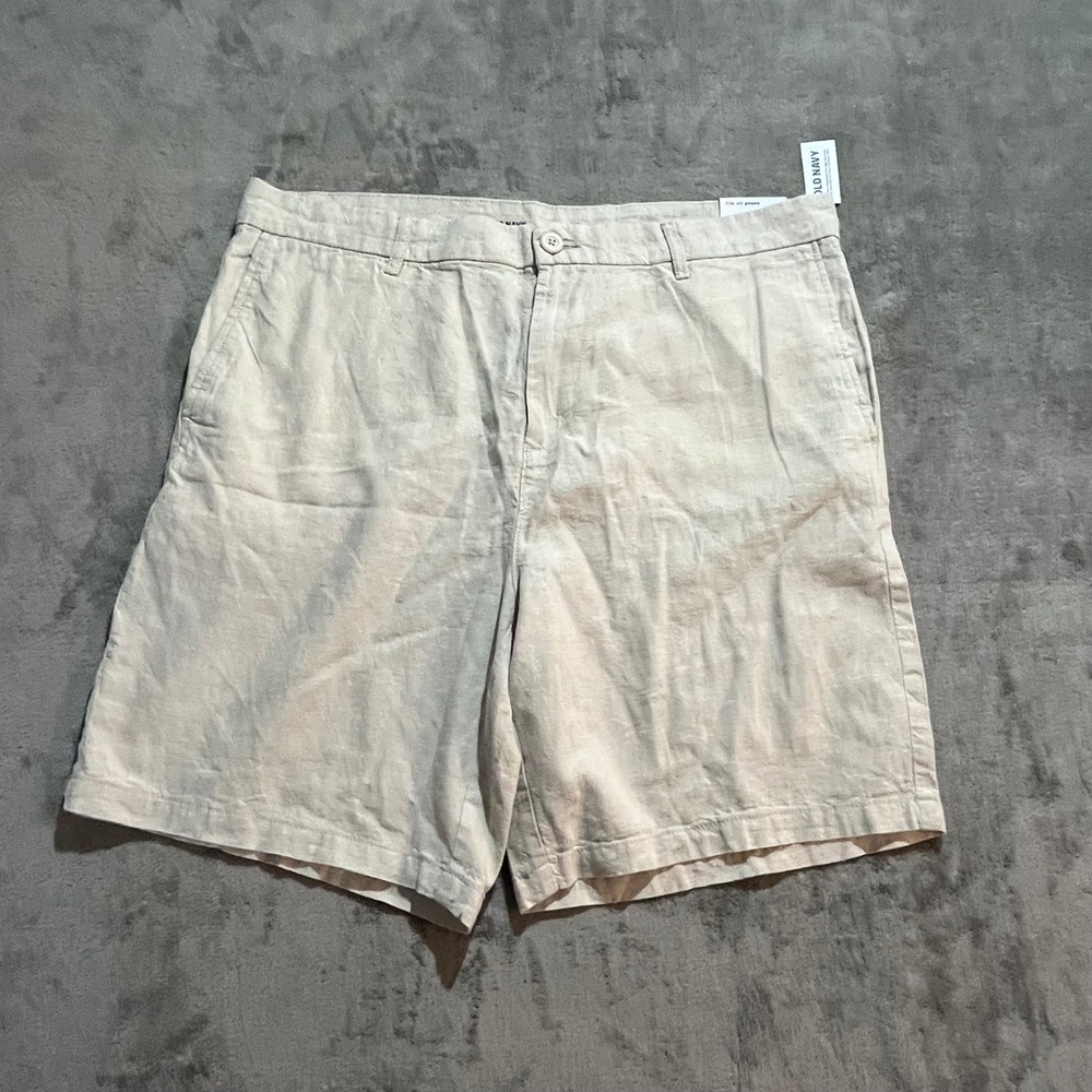 Old Navy Slim Rotation Chino Shorts Mens 38 Beige Linen Blend Flat Front NWT